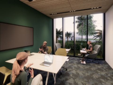 residence hall model of study room outside