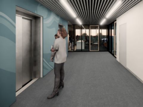 residence hall model of upper level lobby 1