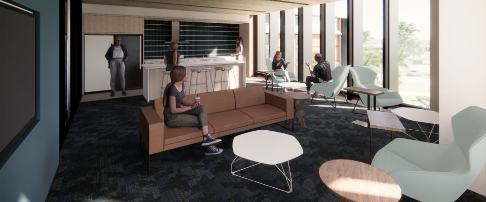 residence hall model of upper level lounge