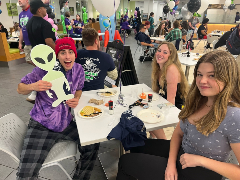 students during late night breakfast about space
