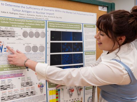 students giving presentations about their research during showcase day