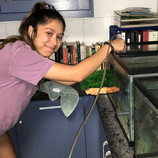 Verania Sosa working at the Marine Discovery Center