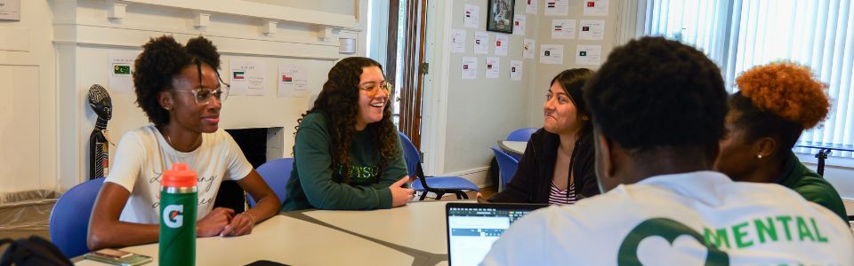 students discussing in group