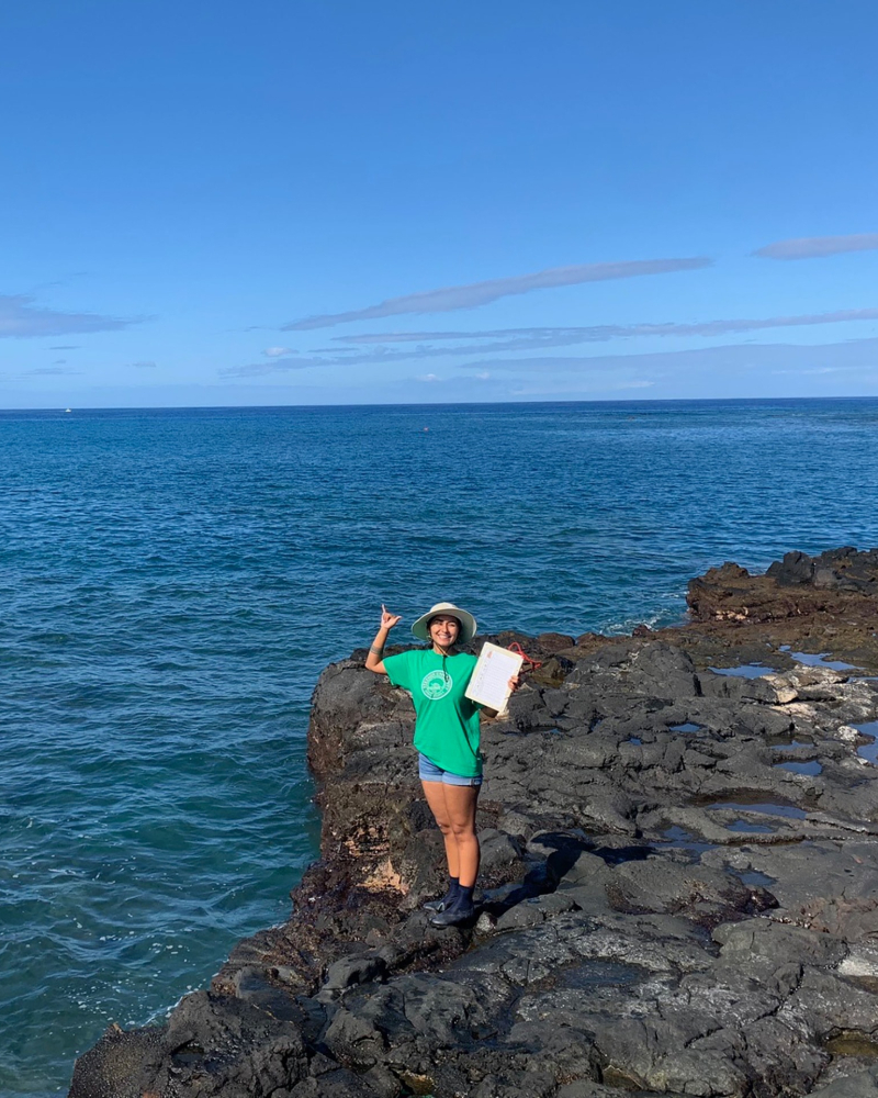 Hali’a Locke-Nascimento on a beach in Hawaii