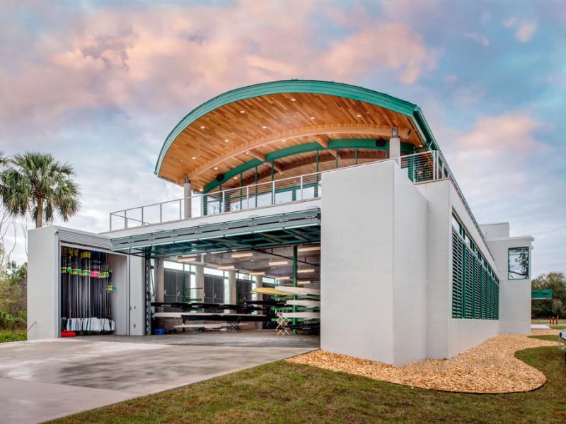 aquatic center during sunset