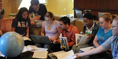 group of students doing research