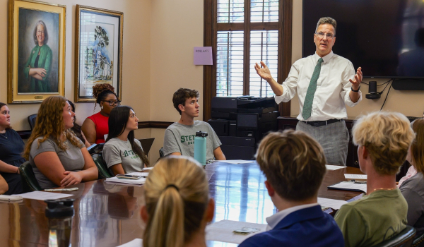 president roellke teaching a class