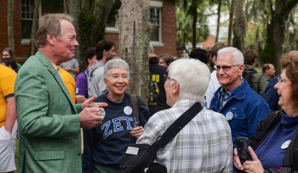 alumni gathering at the Hulley Tower groundbreaking on campus