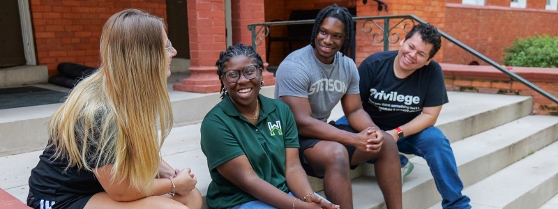 student hanging out outside on campus