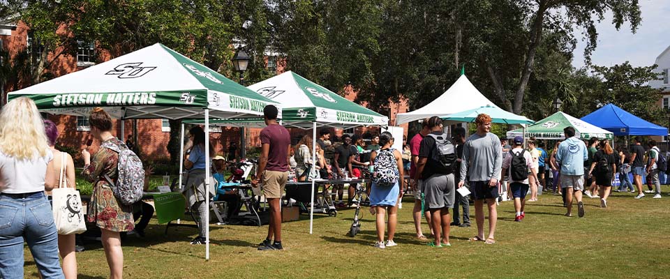 fair in the green during values day with people exploring