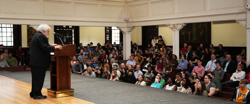 speaker with audience in lee chapel