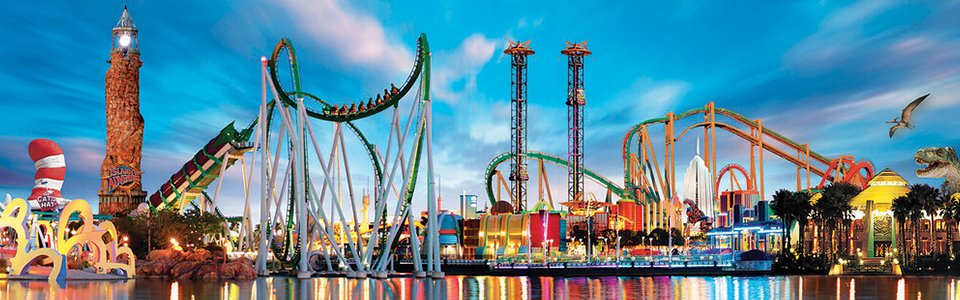 theme park skyline landscape view during sunset