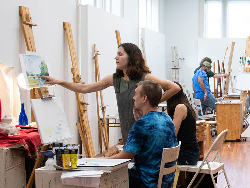 An art class with students painting