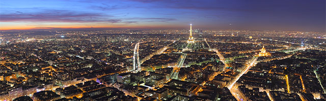 Paris view from above during sunset