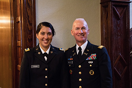 Retired Lt. Col. Oakland McCulloch and recent Stetson grad and ROTC cadet Maria Frank