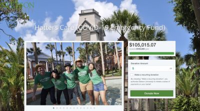 screenshot of Hatters Care website which has raised $105,000 for students in need during the pandemic.