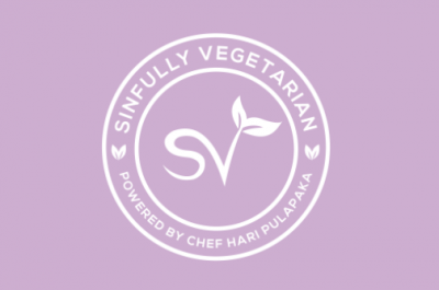 logo says Sinfully Vegetarian, powered by Hari Pulapaka