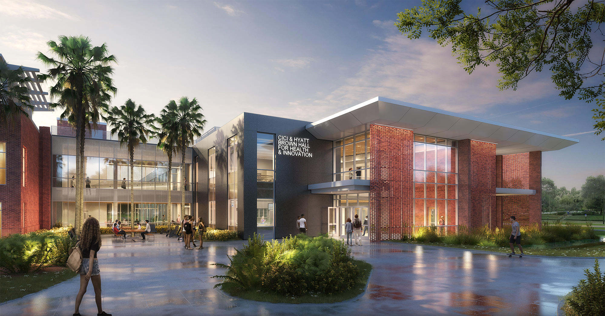 The new Cici & Hyatt Brown Hall for Health & Innovation will connect to Sage Hall