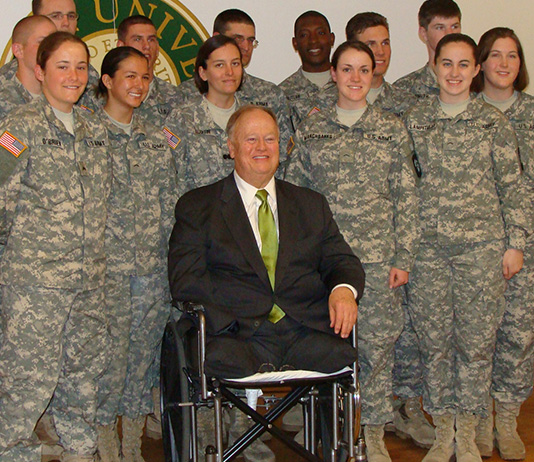 Max Cleland poses with Stetson ROTC cadets